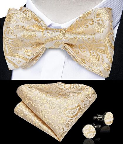 DiBanGu 4 PCS Bow Tie Set for Men Wedding Formal Silk Self Bow Tie Pocket Square Cufflinks in Kuwait