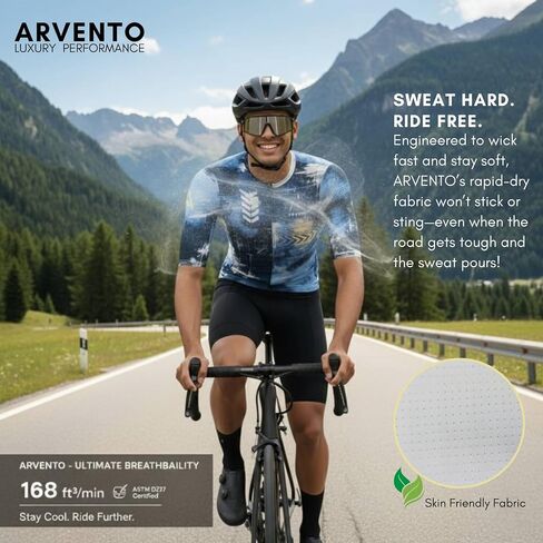Arvento Men للدراجات القميص القصيرة للأكمام القمصان القمصان على الطريق-تصميم مستوحى من الفن ، وملاءمة العرق ، ونسي in Saudi Arabia