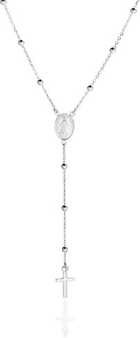 QUADRI - Rosary Necklace for Women in Sterling Silver Beads Catholic Virgin Mary - Premium Quality Necklace - Beautiful Cross Necklace with Beads Chain - 19 inch - Gift Box Included in Kuwait