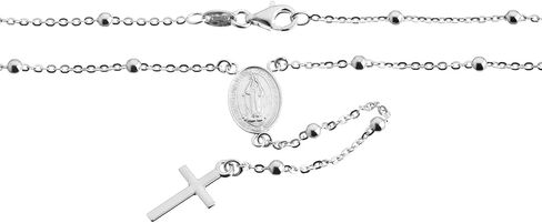 QUADRI - Rosary Necklace for Women in Sterling Silver Beads Catholic Virgin Mary - Premium Quality Necklace - Beautiful Cross Necklace with Beads Chain - 19 inch - Gift Box Included in Kuwait