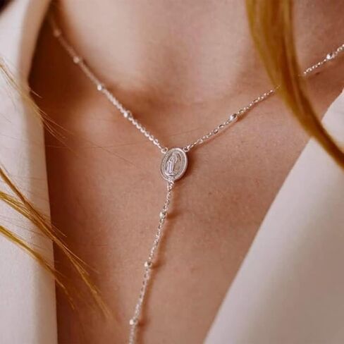 QUADRI - Rosary Necklace for Women in Sterling Silver Beads Catholic Virgin Mary - Premium Quality Necklace - Beautiful Cross Necklace with Beads Chain - 19 inch - Gift Box Included in Kuwait
