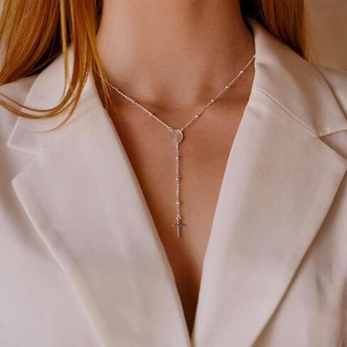 QUADRI - Rosary Necklace for Women in Sterling Silver Beads Catholic Virgin Mary - Premium Quality Necklace - Beautiful Cross Necklace with Beads Chain - 19 inch - Gift Box Included in Kuwait