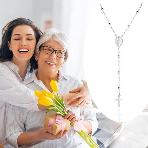 QUADRI - Rosary Necklace for Women in Sterling Silver Beads Catholic Virgin Mary - Premium Quality Necklace - Beautiful Cross Necklace with Beads Chain - 19 inch - Gift Box Included in Kuwait