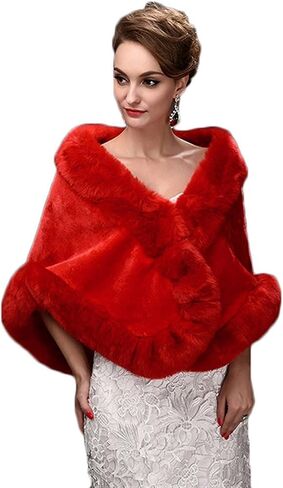 CHITONE Women's Black Faux Fur Wrap Cape Stole Shawl Shrug for Wedding/Party/Show in Kuwait