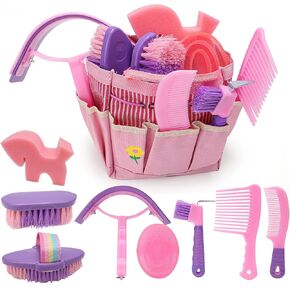 Horse Grooming Kit, Horse Brushes for Grooming Supplies Set with Organizer Bag, Horses Tack Brush Set for Effective Grooming and Cleaning, Gift for Horse Riders Beginners, Pink in Kuwait
