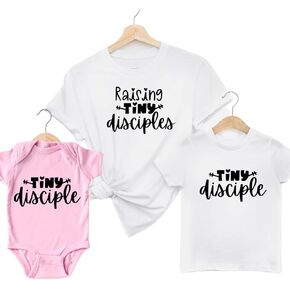 Raising Tiny Disciples Mommy And Me Matching Outfits, Mom Daughter Matching Outfits, Mother Son Matching Shirts, Blessed Mama Baby Onesie, Girl, Boy, Toddler, Christian Mom Shirts Multicolor in Kuwait