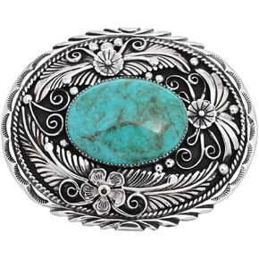 Alltribes Native American Turquoise Sterling Belt Buckle Large Single Gemstone and Hammered Silver Design by Garrison Boyd 0633 in Kuwait