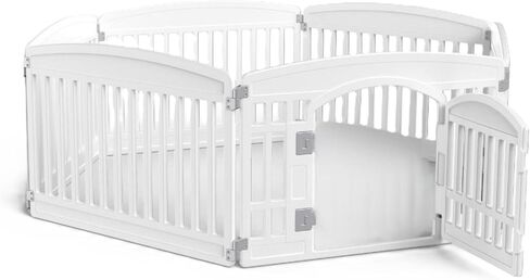 SMUG Dog Playpen 4-Panel 24 Inch Safe Secure Indoor Outdoor Pet Fence, Folding Portable 35 x 35 x 24IN, Ideal for Small to Medium Dogs Easy to Clean (White) in Kuwait