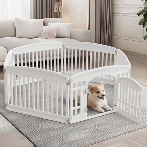 SMUG Dog Playpen 4-Panel 24 Inch Safe Secure Indoor Outdoor Pet Fence, Folding Portable 35 x 35 x 24IN, Ideal for Small to Medium Dogs Easy to Clean (White) in Kuwait