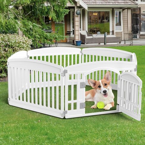 SMUG Dog Playpen 4-Panel 24 Inch Safe Secure Indoor Outdoor Pet Fence, Folding Portable 35 x 35 x 24IN, Ideal for Small to Medium Dogs Easy to Clean (White) in Kuwait