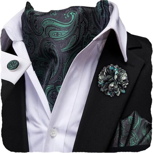 مرحبا التعادل الرجال Cravat وزهرة التلبيب دبوس مجموعة الجاكار الحرير أسكوت منديل أزرار أكمام لحفل الزفاف فستان يومي in Kuwait