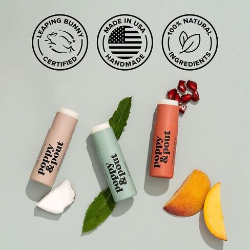 Poppy & Pout Pomegranate Peach Jumbo Lip Balm | All Natural Lip Balms & Moisturizers | Hydrates with Beeswax, Vitamin E, Organic Coconut Oil | Cruelty-Free | Lip Balm in Recyclable Cardboard Tube in Kuwait