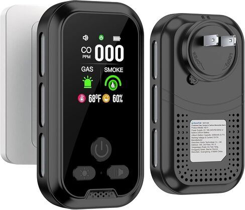4in1 قابس في مزيج كاشف أول أكسيد الدخان والكربون المدمج في 2000 مللي أمبير شاشة HD Battery Battery [Smoke CO Temp Ressition] إنذار للفندق المنزلي في المنزل (أبيض) in Kuwait