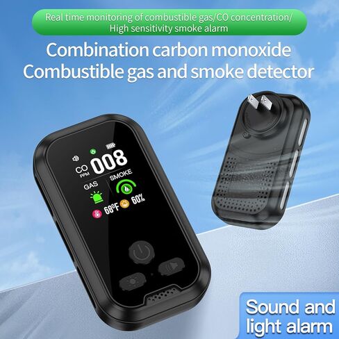 4in1 قابس في مزيج كاشف أول أكسيد الدخان والكربون المدمج في 2000 مللي أمبير شاشة HD Battery Battery [Smoke CO Temp Ressition] إنذار للفندق المنزلي في المنزل (أبيض) in Kuwait