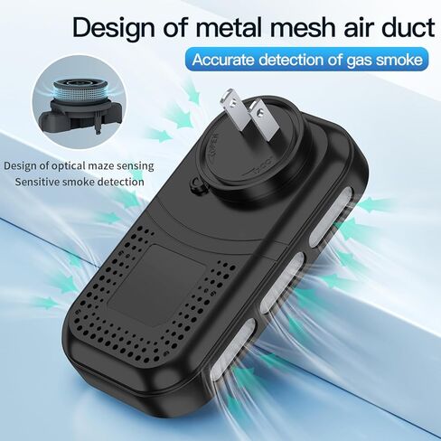 4in1 قابس في مزيج كاشف أول أكسيد الدخان والكربون المدمج في 2000 مللي أمبير شاشة HD Battery Battery [Smoke CO Temp Ressition] إنذار للفندق المنزلي في المنزل (أبيض) in Kuwait