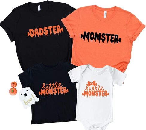 Momster, Dadster Matching Halloween Shirts for Family, Trick Or Treat Halloween Family Shirts, Halloween Party Matching T Shirts, Mom, Dad, Baby, Brother, Sister Halloween Matching Outfits Multicolor in Saudi Arabia