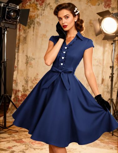Wedtrend Women's 1950s Retro Rockabilly Dress Cap Sleeve Vintage Swing Dress in Kuwait