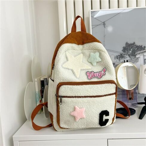 حقيبة ظهر Daypack باللون البيج ذات سعة كبيرة للنساء، حقيبة ظهر مدرسية لطيفة للسفر على شكل نجمة جمالية in Saudi Arabia
