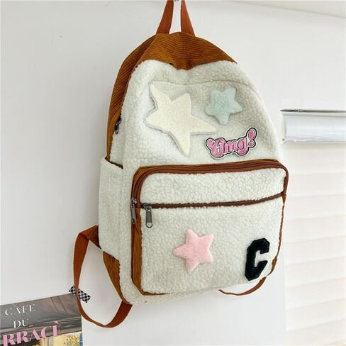 حقيبة ظهر Daypack باللون البيج ذات سعة كبيرة للنساء، حقيبة ظهر مدرسية لطيفة للسفر على شكل نجمة جمالية in Saudi Arabia
