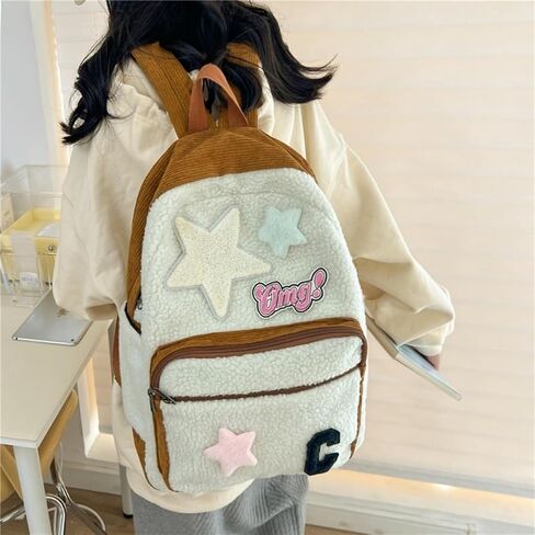 حقيبة ظهر Daypack باللون البيج ذات سعة كبيرة للنساء، حقيبة ظهر مدرسية لطيفة للسفر على شكل نجمة جمالية in Saudi Arabia