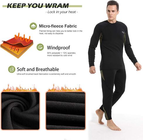 Men’s Thermal Underwear Set, Winter Fleece Lined Sport Long Johns Base Layer Quick Drying Thermo for Hunting Skiing in Saudi Arabia