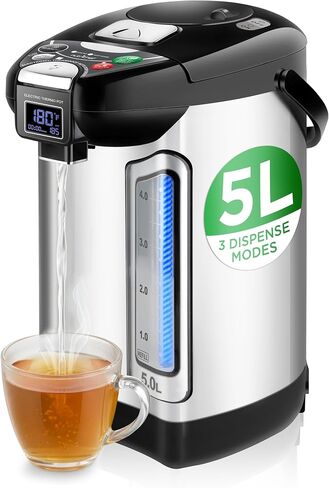 NutriChef Digital Water Boiler and Warmer - 5L/5.28 Qt Stainless Electric Hot Water Dispenser w/LCD Display, Rotating Base, Keep Warm, Auto Shut Off, Safety Lock, Instant Heating for Coffee & Tea in Kuwait
