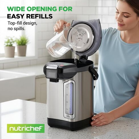 NutriChef Digital Water Boiler and Warmer - 5L/5.28 Qt Stainless Electric Hot Water Dispenser w/LCD Display, Rotating Base, Keep Warm, Auto Shut Off, Safety Lock, Instant Heating for Coffee & Tea in Kuwait