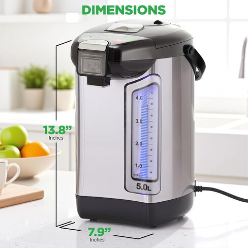 NutriChef Digital Water Boiler and Warmer - 5L/5.28 Qt Stainless Electric Hot Water Dispenser w/LCD Display, Rotating Base, Keep Warm, Auto Shut Off, Safety Lock, Instant Heating for Coffee & Tea in Kuwait