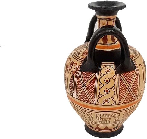 طقم من 2 مزهرية يونانية هندسية 13,5 سم، فخار قديم in Saudi Arabia