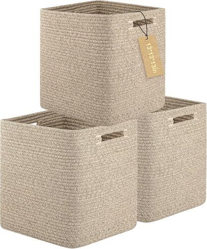 OIAHOMY Storage Cubes, 13 Inch Cube Storage Organizer, Collapsible Storage Bins, Baskets for Organizing, Storage Bins for Shelves-Brown, 3-PACK in Saudi Arabia