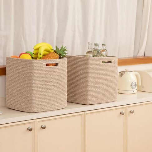OIAHOMY Storage Cubes, 13 Inch Cube Storage Organizer, Collapsible Storage Bins, Baskets for Organizing, Storage Bins for Shelves-Brown, 3-PACK in Saudi Arabia