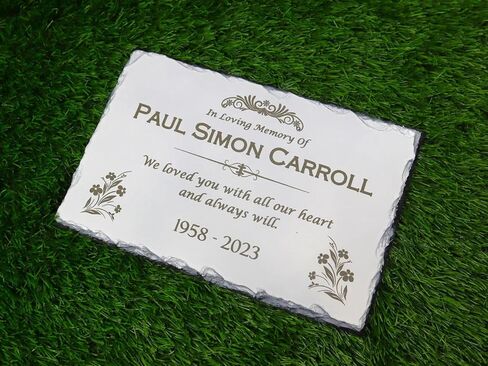 Custom Memorial Gray Slate Stone, Personalized 7.5x11.5" Memorial Stone, Memorial Grave Marker Headstone, Headstone, Condolences Garden Marker, Memorial Stone You Can Customize (Design 4) in Saudi Arabia