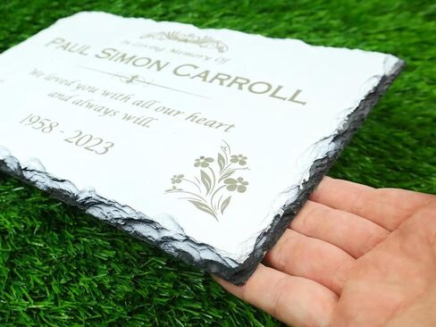 Custom Memorial Gray Slate Stone, Personalized 7.5x11.5" Memorial Stone, Memorial Grave Marker Headstone, Headstone, Condolences Garden Marker, Memorial Stone You Can Customize (Design 4) in Saudi Arabia