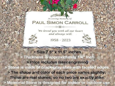 Custom Memorial Gray Slate Stone, Personalized 7.5x11.5" Memorial Stone, Memorial Grave Marker Headstone, Headstone, Condolences Garden Marker, Memorial Stone You Can Customize (Design 4) in Saudi Arabia