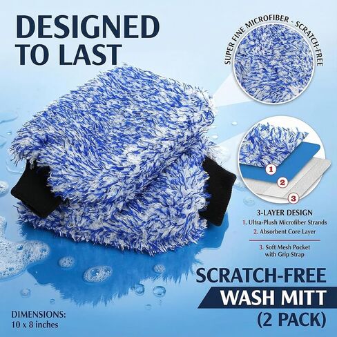 New Car Wash Mitt by TAKAVU, 2 Pack Premium Cyclone Microfiber Washing Gloves, Holds Tons of Sudsy Water for Effective Washing, Machine Washable, Lint Free, Scratch Free in Kuwait
