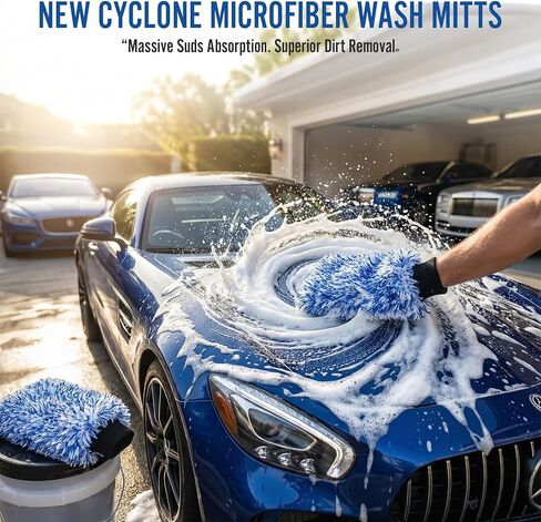 New Car Wash Mitt by TAKAVU, 2 Pack Premium Cyclone Microfiber Washing Gloves, Holds Tons of Sudsy Water for Effective Washing, Machine Washable, Lint Free, Scratch Free in Kuwait