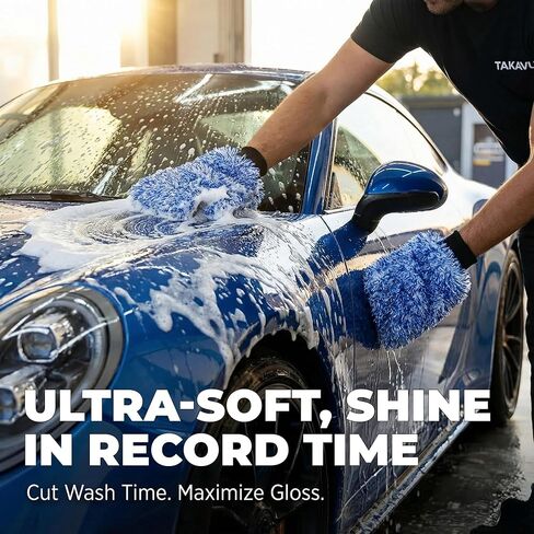 New Car Wash Mitt by TAKAVU, 2 Pack Premium Cyclone Microfiber Washing Gloves, Holds Tons of Sudsy Water for Effective Washing, Machine Washable, Lint Free, Scratch Free in Kuwait