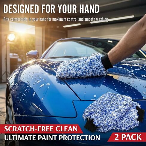 New Car Wash Mitt by TAKAVU, 2 Pack Premium Cyclone Microfiber Washing Gloves, Holds Tons of Sudsy Water for Effective Washing, Machine Washable, Lint Free, Scratch Free in Kuwait