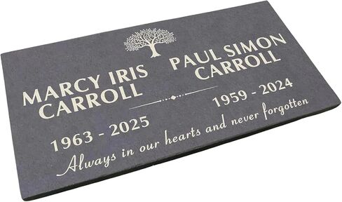 Custom Memorial Gray Slate Stone, 12x24 inches Grave Marker for One or Two Loved Ones, Husband and Wife Headstone, Cemetery Tombstone in Saudi Arabia