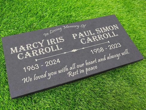 Custom Memorial Gray Slate Stone, 12x24 inches Grave Marker for One or Two Loved Ones, Husband and Wife Headstone, Cemetery Tombstone in Saudi Arabia