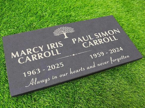 Custom Memorial Gray Slate Stone, 12x24 inches Grave Marker for One or Two Loved Ones, Husband and Wife Headstone, Cemetery Tombstone in Saudi Arabia