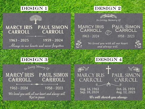Custom Memorial Gray Slate Stone, 12x24 inches Grave Marker for One or Two Loved Ones, Husband and Wife Headstone, Cemetery Tombstone in Saudi Arabia