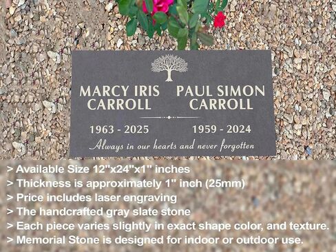 Custom Memorial Gray Slate Stone, 12x24 inches Grave Marker for One or Two Loved Ones, Husband and Wife Headstone, Cemetery Tombstone in Saudi Arabia