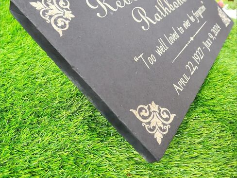 Custom Memorial Gray Slate Stone, 12x24 inches Grave Marker for One or Two Loved Ones, Husband and Wife Headstone, Cemetery Tombstone in Saudi Arabia