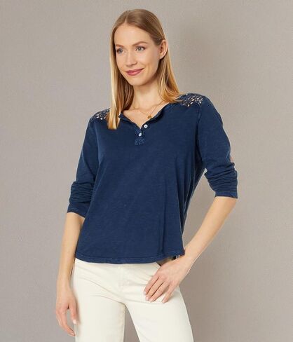Lucky Brand Women's Long Sleeve Cutwork Henley in Saudi Arabia