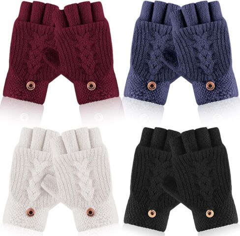 Liitrsh 4 Pairs Winter Knitted Fingerless Gloves for Women Half Finger Convertible Fingerless Mittens Flip Top Cover Thermal Knit Flip Mittens for Women Costume Accessories, 4 Colors in Saudi Arabia