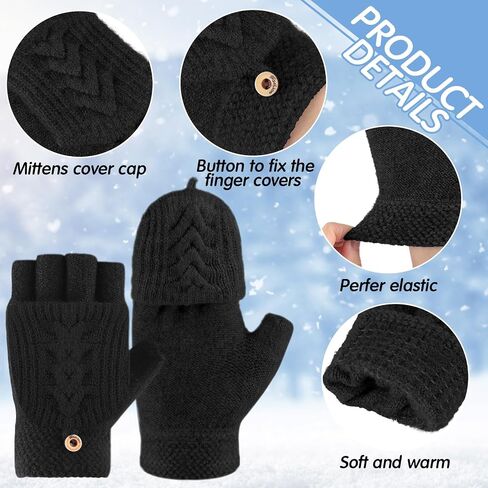 Liitrsh 4 Pairs Winter Knitted Fingerless Gloves for Women Half Finger Convertible Fingerless Mittens Flip Top Cover Thermal Knit Flip Mittens for Women Costume Accessories, 4 Colors in Saudi Arabia