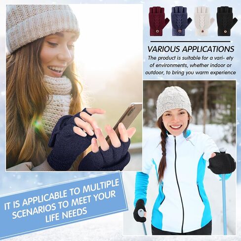 Liitrsh 4 Pairs Winter Knitted Fingerless Gloves for Women Half Finger Convertible Fingerless Mittens Flip Top Cover Thermal Knit Flip Mittens for Women Costume Accessories, 4 Colors in Saudi Arabia