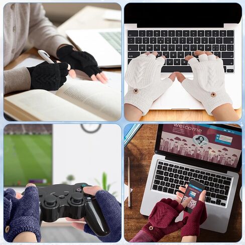 Liitrsh 4 Pairs Winter Knitted Fingerless Gloves for Women Half Finger Convertible Fingerless Mittens Flip Top Cover Thermal Knit Flip Mittens for Women Costume Accessories, 4 Colors in Saudi Arabia
