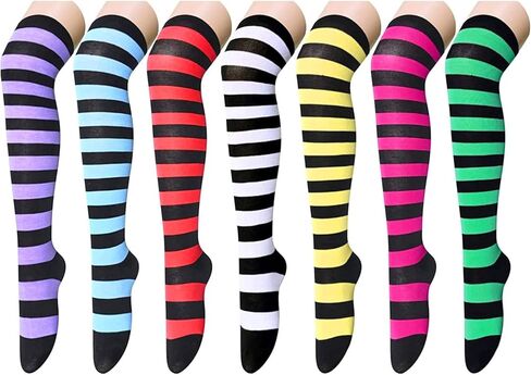 Zmart Striped Thigh High Socks Knee High Socks for Women Teen Girls, School Socks Long Socks Over the Knee Socks in Kuwait